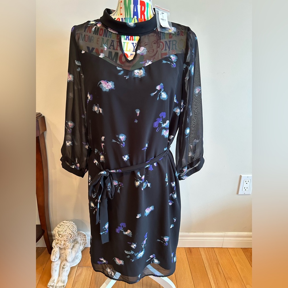 🌼3 for $30 NWT Elegant Lined Black Floral Dress by The Limited